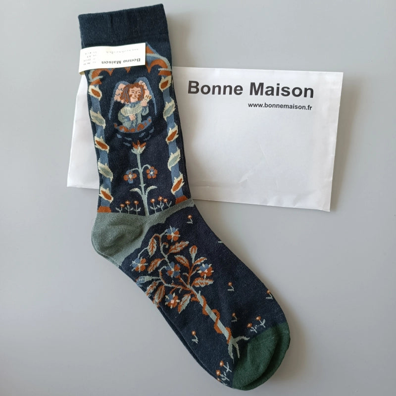 Artistic French Tide Oil Painting Socks fun art literary oil painting