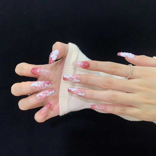 Luxury White Cherry Blossom Nail Art