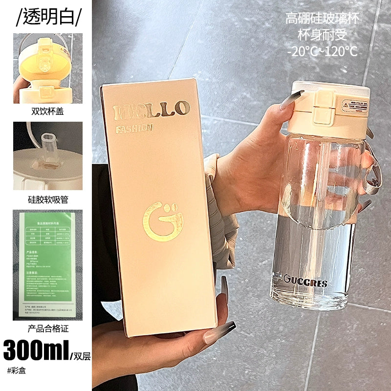 High-Value Transparent Borosilicate Glass Cup - Large Capacity Double-Drink Tea Cup