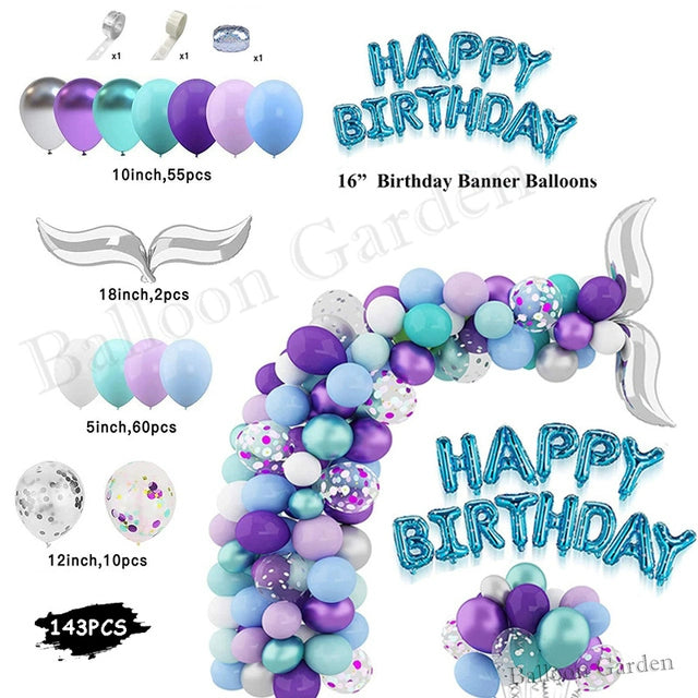 New Purple Mermaid Tail Happy Birthday Party Decoration Kit