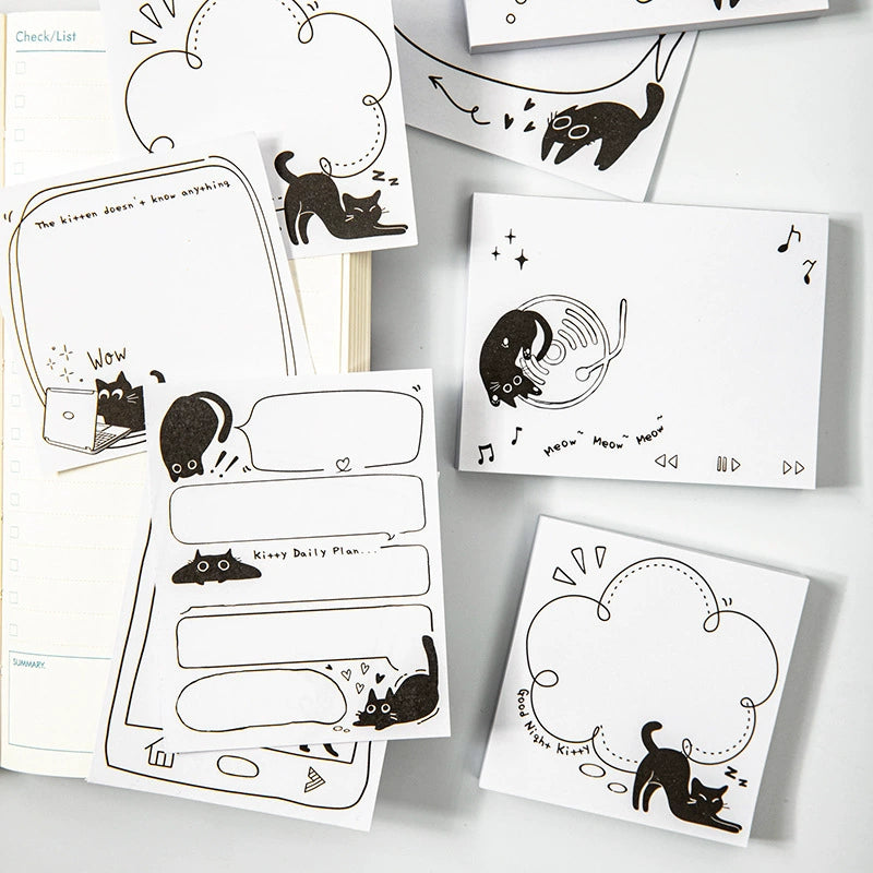 Adorable Black Cat Sticky Notes | Cute Illustrated Memo Pads for Daily Use