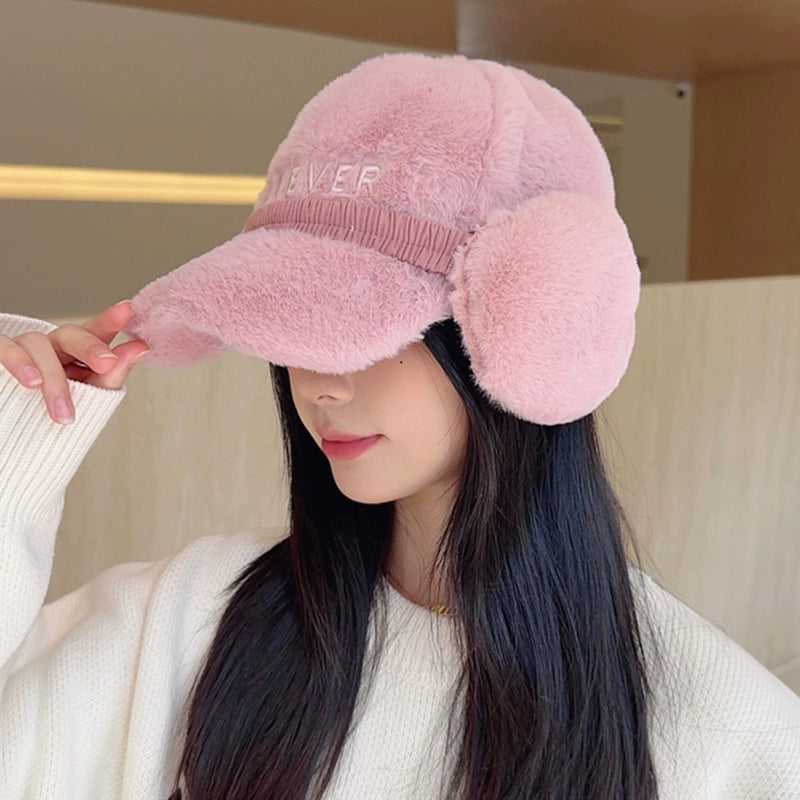 Winter Warm Plush Duck Tongue Hat  Cozy Baseball Cap Set for Women