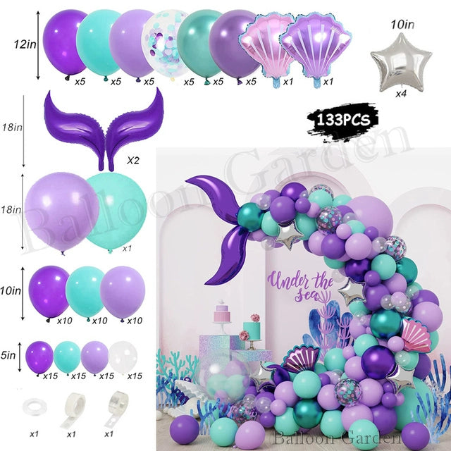 New Purple Mermaid Tail Happy Birthday Party Decoration Kit