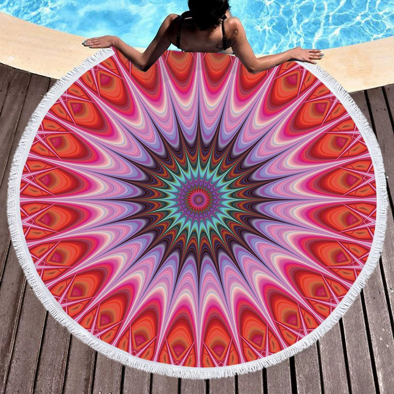 India Blue Mandala Bliss - Round Beach Towel with Tassels