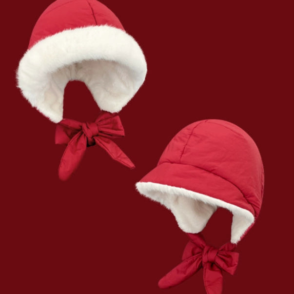 Velvet Thickened Red Lace-Up Hat