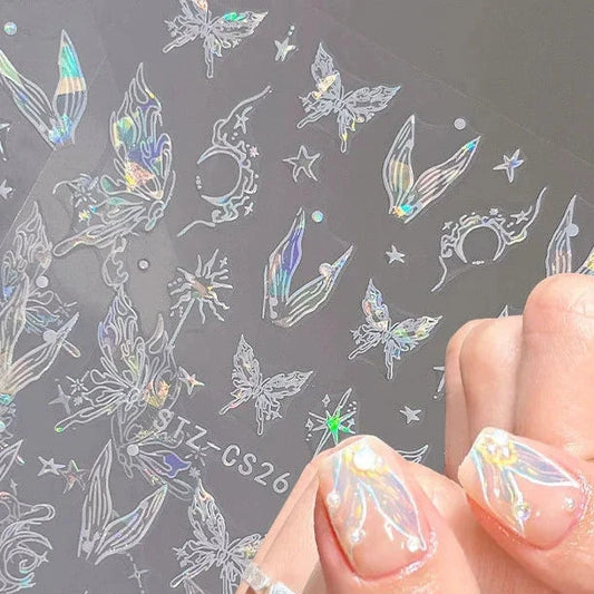 Aurora Mermaid Tail Butterfly Nail Art Sticker - Thin and Tough Adhesive Decal