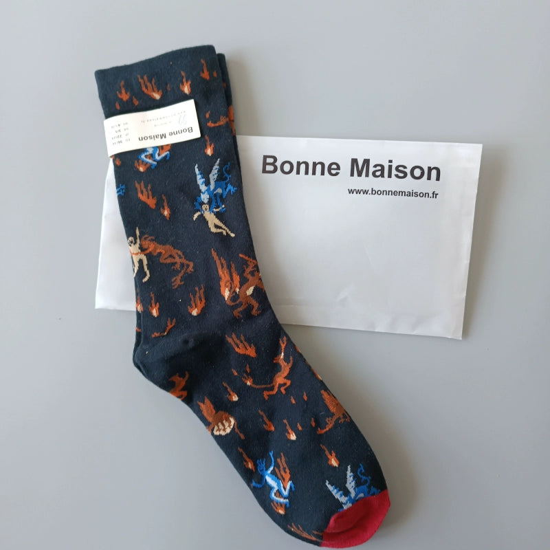 Artistic French Tide Oil Painting Socks fun art literary oil painting