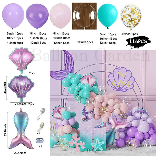 New Purple Mermaid Tail Happy Birthday Party Decoration Kit