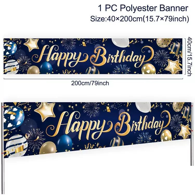 Gold Glitter Happy Birthday Party Backdrop - Black Photo Background