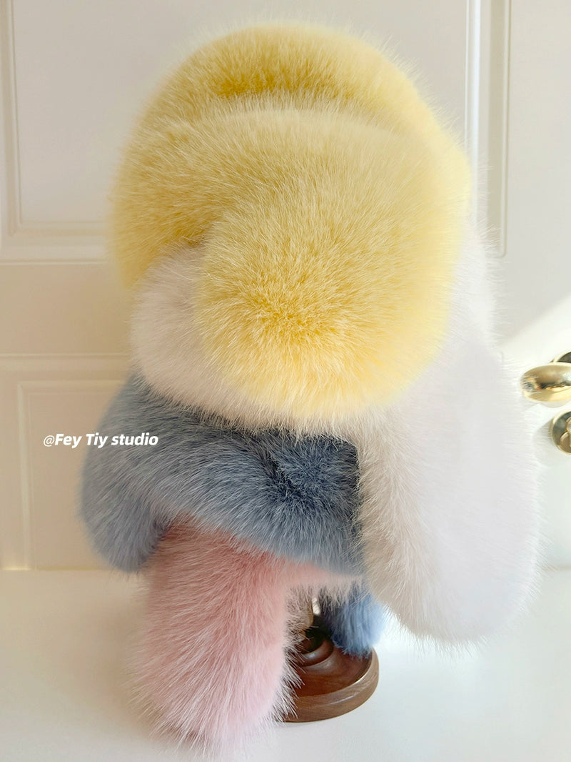 Customized Imitation Mink 2-Piece Set  Thickened Blue Fur Hat and Scarf