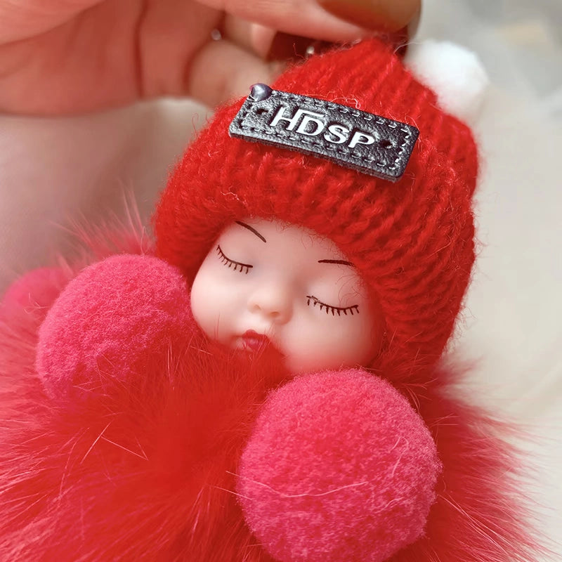 Sleepy Fox Knit Hat baby Keychain