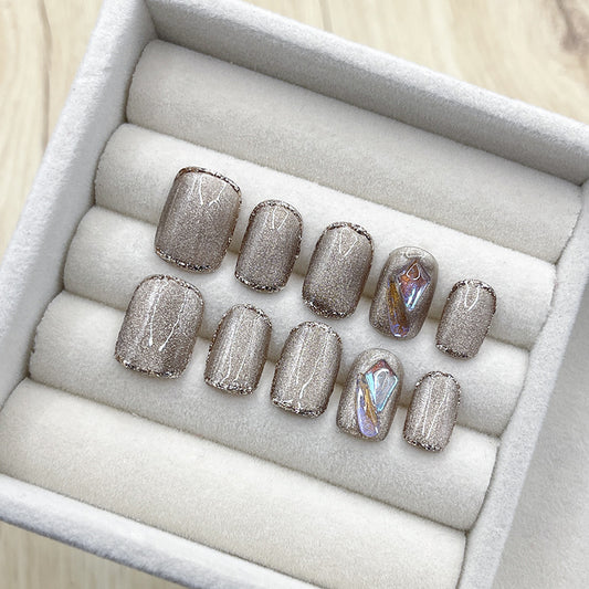 Handmade French Cat's Eye Nail Art - High-End Light Luxury for Autumn and Winter