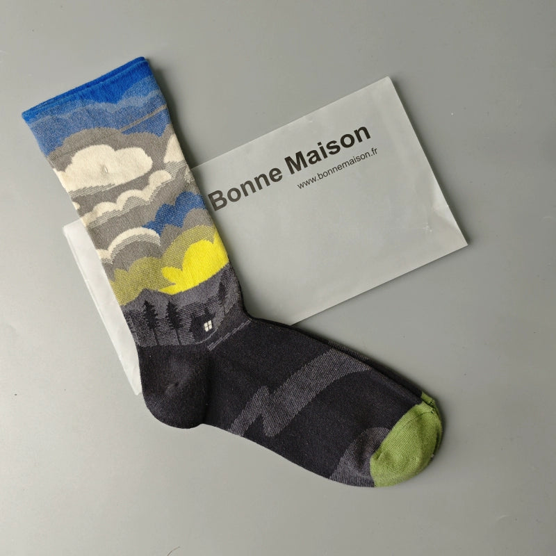 Artistic French Tide Oil Painting Socks fun art literary oil painting