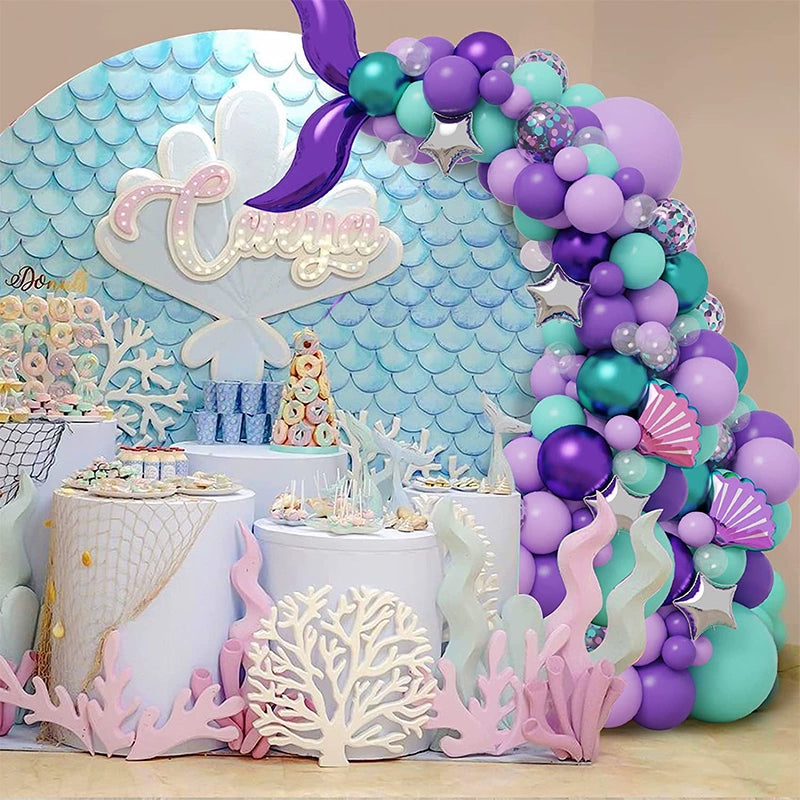 New Purple Mermaid Tail Happy Birthday Party Decoration Kit