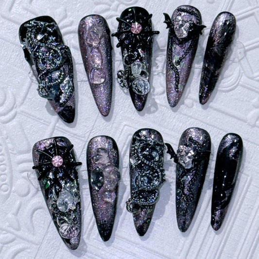 Pure Handmade Nail Art - European and American Long Tip Designs