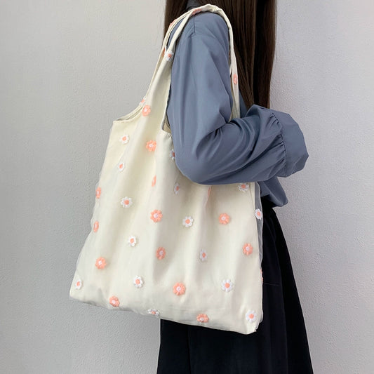 Floral Embroidery Canvas Shoulder Bag