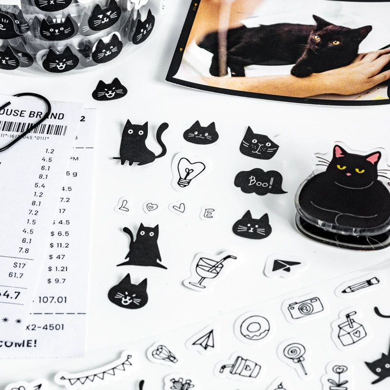 Playful Black Cat Collage Sticker Handbook - Charming DIY Decor and Craft Accents