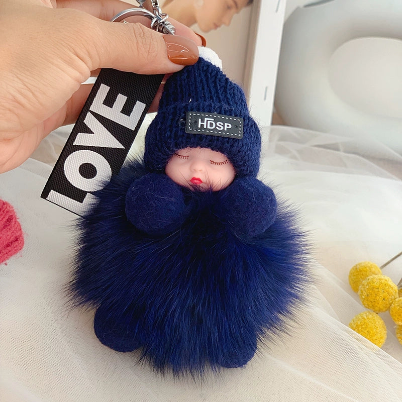 Sleepy Fox Knit Hat baby Keychain