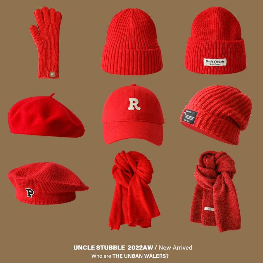 Big Red Beret and Accessory Set for Men and Girls