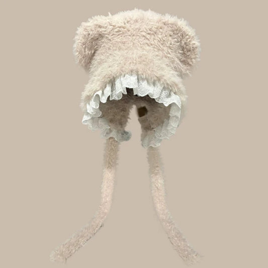 Lace Plush Bear Hat