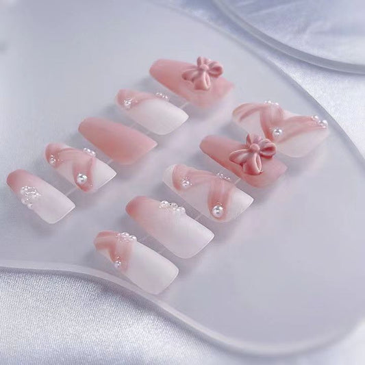 Handmade Pink Ballet Shoes Nail Art - Gentle White Detachable Patches