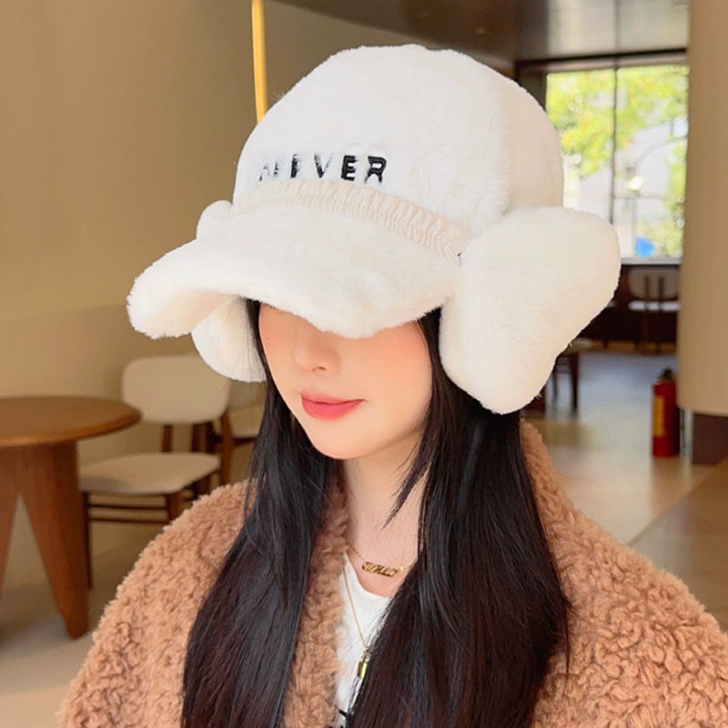 Winter Warm Plush Duck Tongue Hat  Cozy Baseball Cap Set for Women