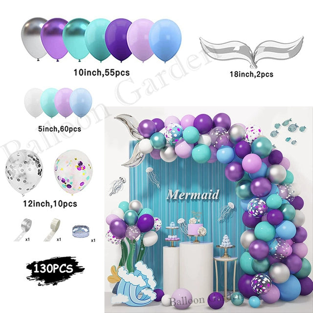 New Purple Mermaid Tail Happy Birthday Party Decoration Kit