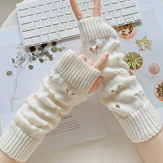 Loose Love Jacquard Knitted Sleeve Gloves for Women