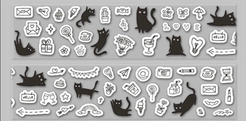 Playful Black Cat Collage Sticker Handbook - Charming DIY Decor and Craft Accents