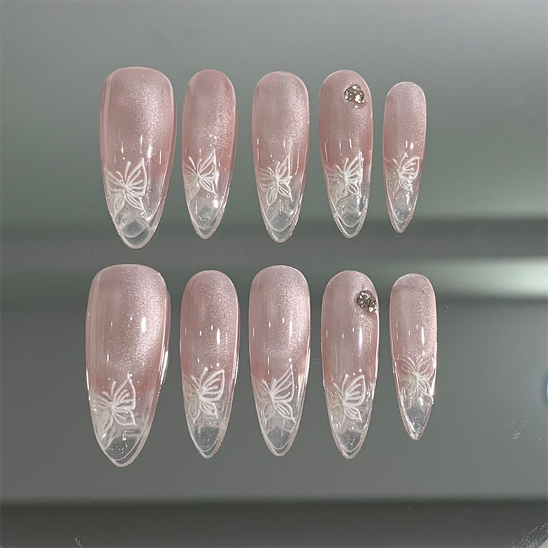 Handmade Phototherapy Nail Art - Frozen Butterfly Cat's Eye Design