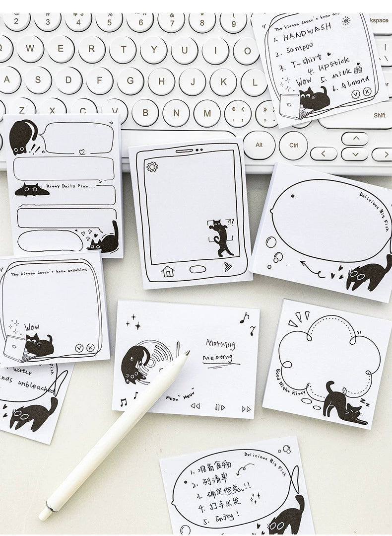 Adorable Black Cat Sticky Notes | Cute Illustrated Memo Pads for Daily Use