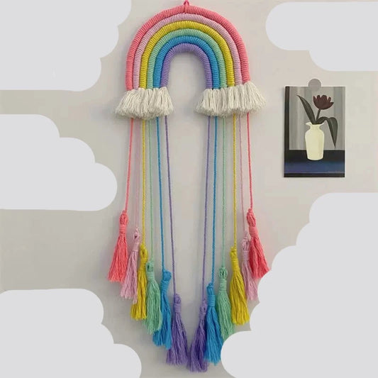 Nordic Seven-Color Rainbow Wall Hanging - Handmade Cotton Rope Decor