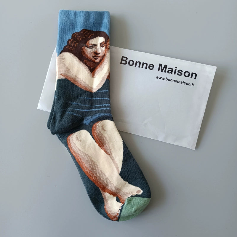 Artistic French Tide Oil Painting Socks fun art literary oil painting