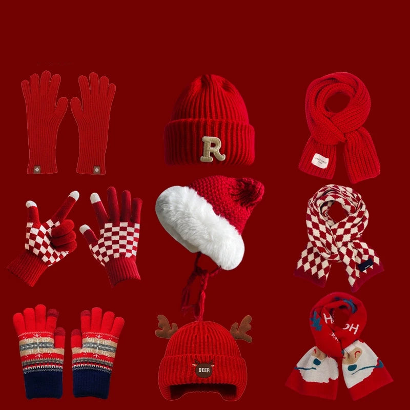 New Year Red Knit Hat  The Perfect Christmas Gift with Matching Scarf and Gloves