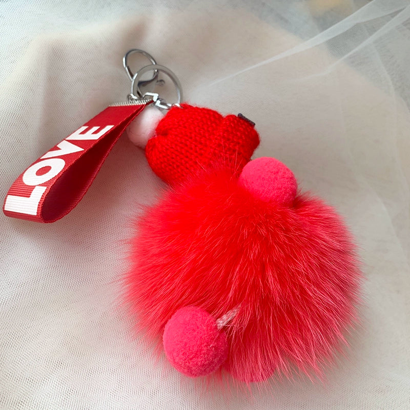 Sleepy Fox Knit Hat baby Keychain