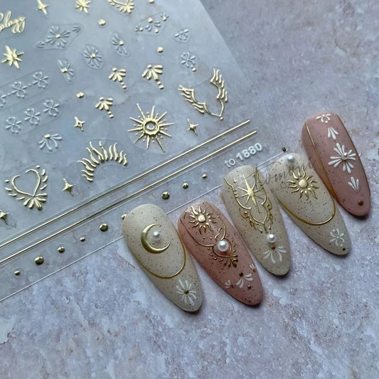 Vintage Totem Bohemian Nail Art Stickers - Moon, Star, and Flower Designs