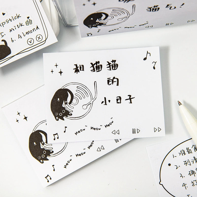 Adorable Black Cat Sticky Notes | Cute Illustrated Memo Pads for Daily Use