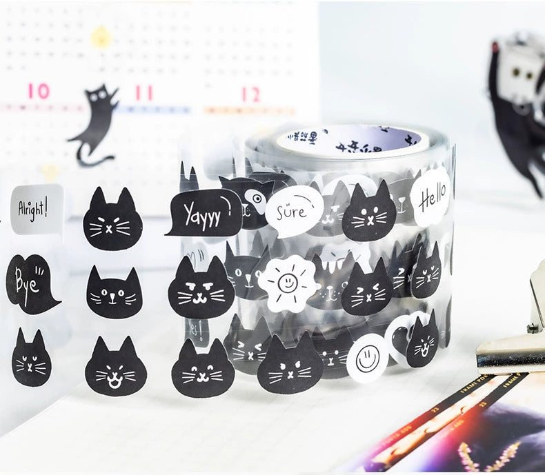 Playful Black Cat Collage Sticker Handbook - Charming DIY Decor and Craft Accents