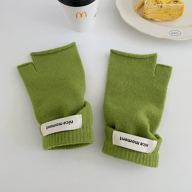 Lazy Wind Half-Fingered Gloves  Warm Imitation Cashmere Knit