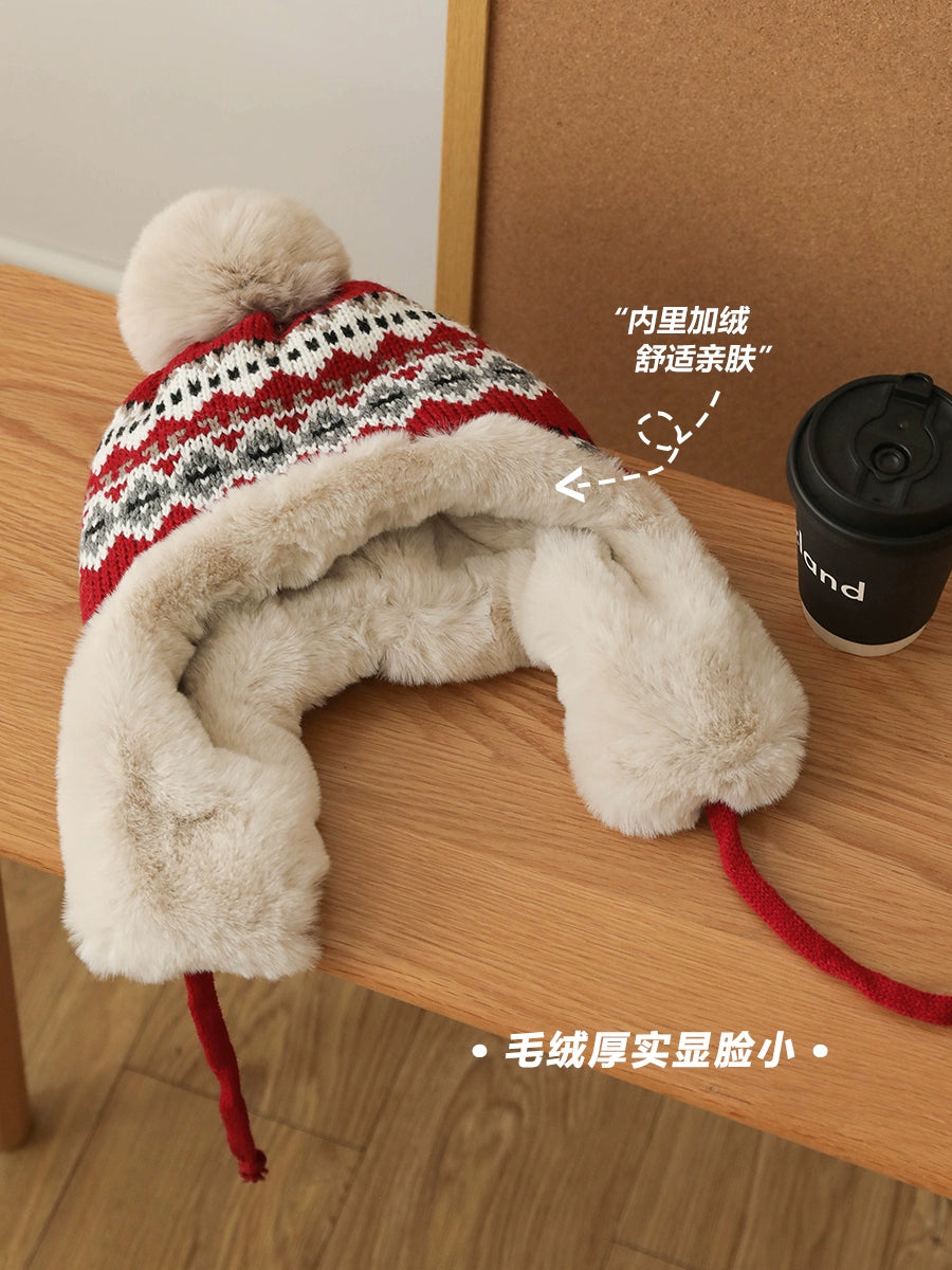 Plush Thickened Rabbit Fur Ear Protection Knitted Hat