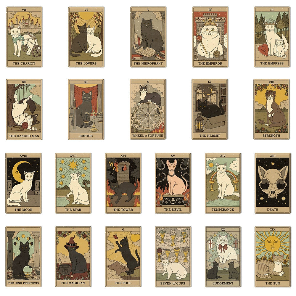 Retro Cat Tarot - Waterproof Sticker Set