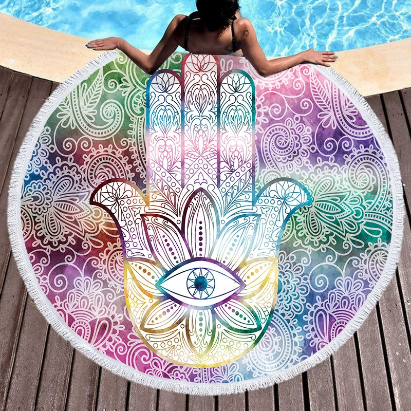 India Blue Mandala Bliss - Round Beach Towel with Tassels