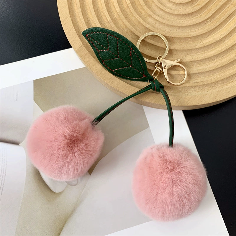 Charming Cherry Fur Keychain