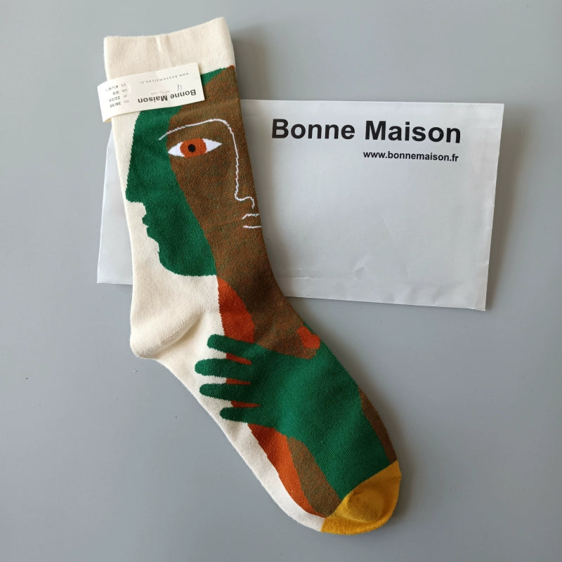 Artistic French Tide Oil Painting Socks fun art literary oil painting