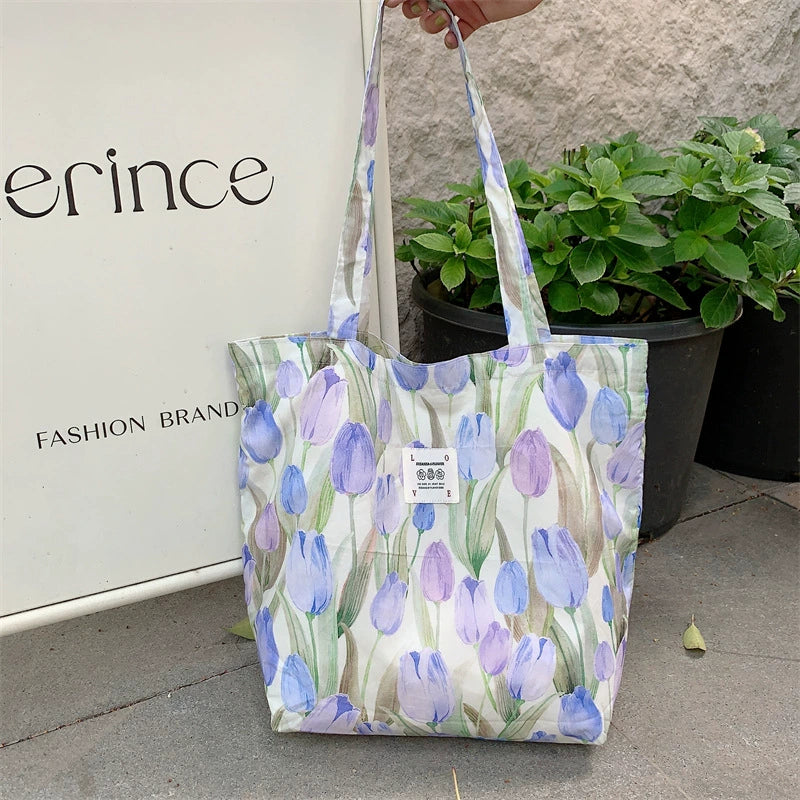 Large Capacity Floral Canvas Tote Bag