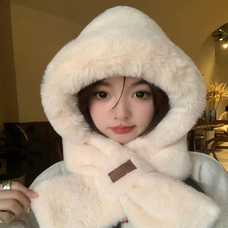 Plush Rabbit Fur Hat and Scarf Set