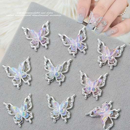 Hollow Butterfly Silver Nail Jewelry - Double Layer Aurora Design