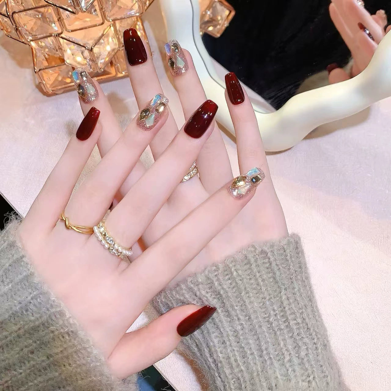 Burgundy Sparkling Diamond Nail Patches