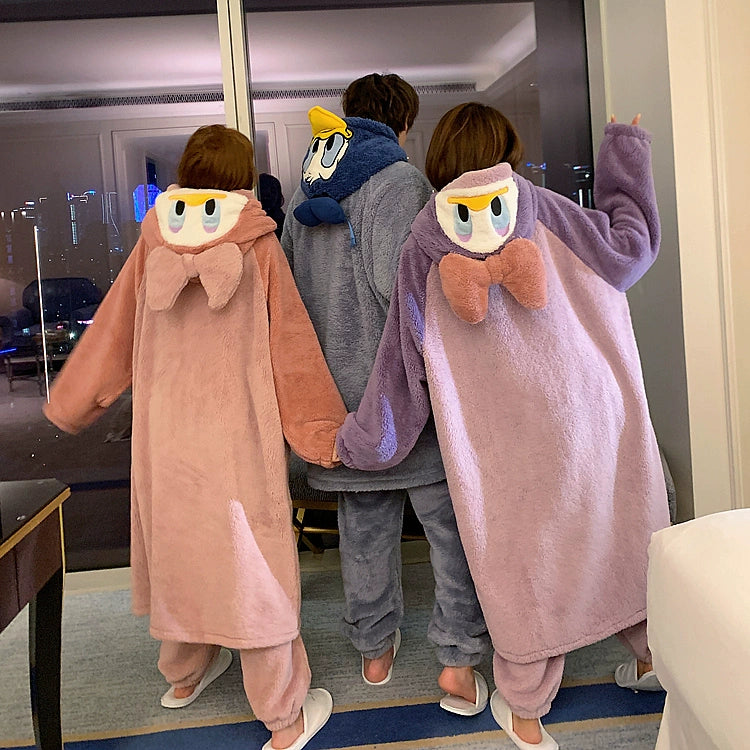 Cartoon Couple Pajamas  Winter Plush Duck Loungewear Set