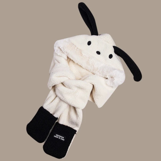 Cute Puppy Cartoon Integrated Hood & Scarf